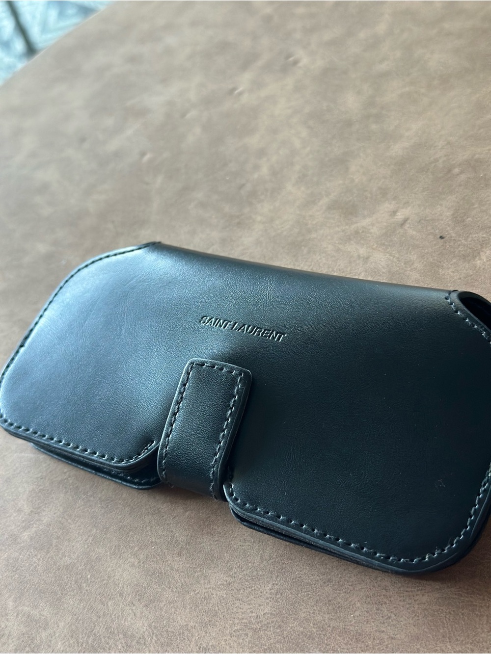 Saint Laurent Black Smooth Leather Glasses Case & Pouch